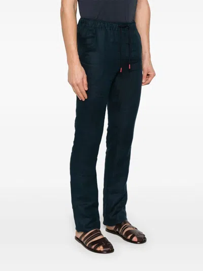 Kiton Trousers With Elastic Waistband And Straight Leg In Blue