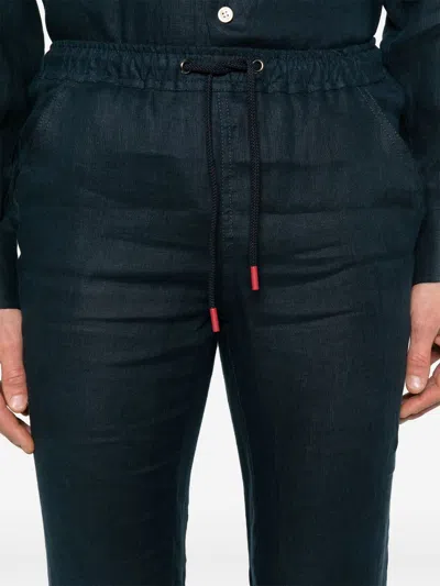 Kiton Trousers With Elastic Waistband And Straight Leg In Blue