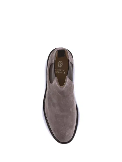 Brunello Cucinelli Men Suede Chelsea Boots In Brown