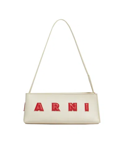 Marni Borsa A Spalla Museo Baguette In Pelle Crema In White