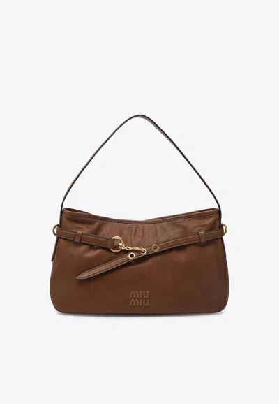 Miu Miu Medium Aventure Nappa Leather Shoulder Bag In Brown