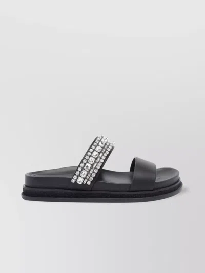 Jimmy Choo Crystal Embellished Leather Flat Sandals In Multi