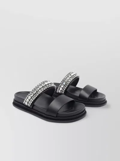 Jimmy Choo Crystal Embellished Leather Flat Sandals In Multi