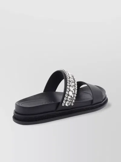 Jimmy Choo Crystal Embellished Leather Flat Sandals In Multi