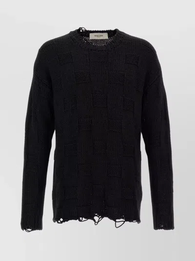 Golden Goose Journey Distressed Checkerboard Wool Sweater In Black