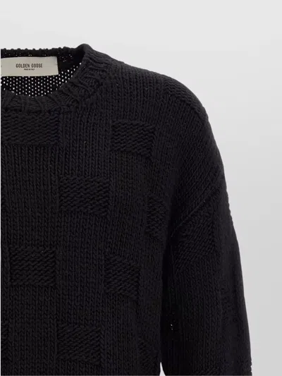 Golden Goose Journey Distressed Checkerboard Wool Sweater In Black