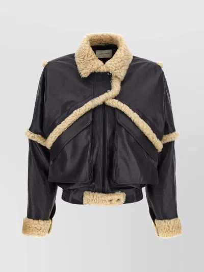 Magda Butrym Leather Jacket With Unique Fur Insert In Black
