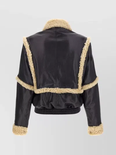 Magda Butrym Leather Jacket With Unique Fur Insert In Black