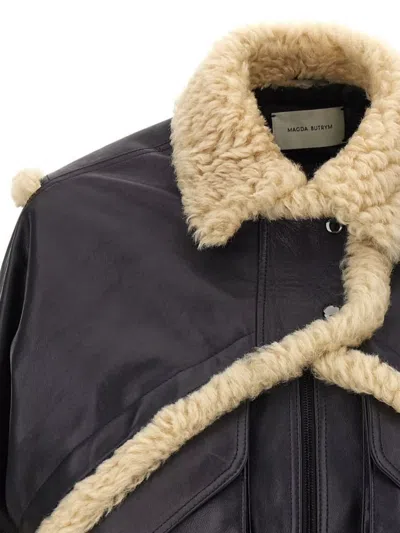 Magda Butrym Leather Jacket With Unique Fur Insert In Black