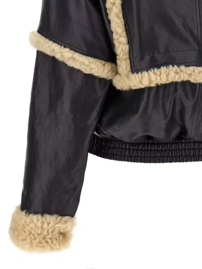 Magda Butrym Leather Jacket With Unique Fur Insert In Black