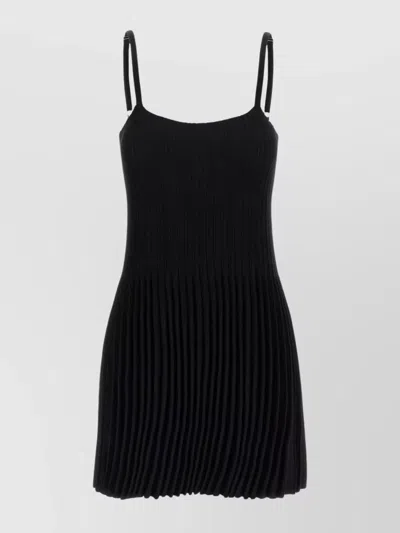 Magda Butrym Ribbed Texture Pleated Skirt Dress In Black