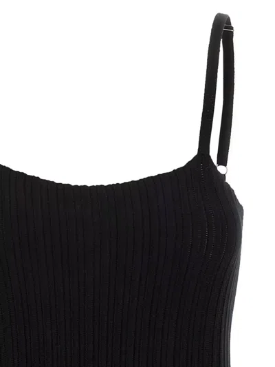 Magda Butrym Ribbed Texture Pleated Skirt Dress In Black