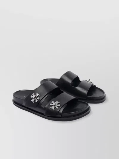 Tory Burch Double Strap Leather Flat Sandals In Black