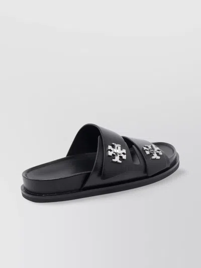 Tory Burch Double Strap Leather Flat Sandals In Black