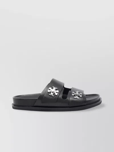 Tory Burch Double Strap Leather Flat Sandals In Black