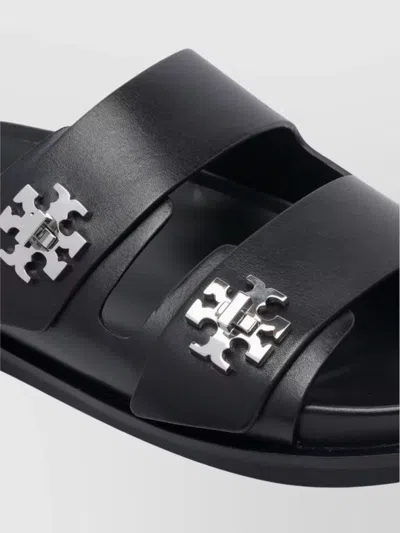Tory Burch Double Strap Leather Flat Sandals In Black
