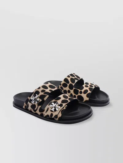 Tory Burch Round Toe Double Strap Animal Print Sandals In Animal Print