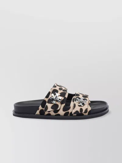 Tory Burch Round Toe Double Strap Animal Print Sandals In Animal Print