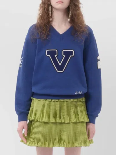 Valentino Blue Cotton "v" College Sweatshirt In Blue