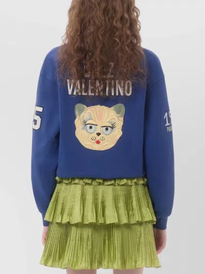 Valentino Blue Cotton "v" College Sweatshirt In Blue