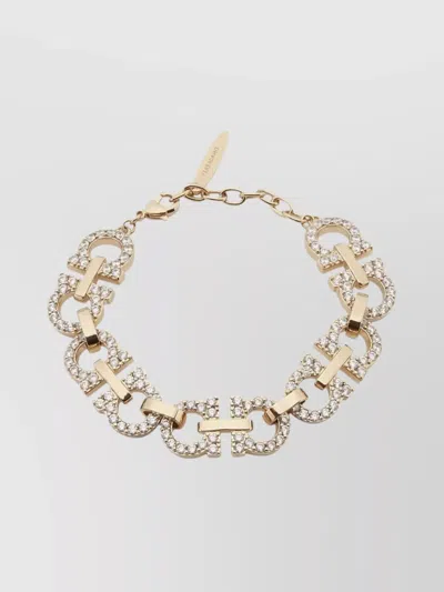 Ferragamo Crystal Embellished Gancini Bracelet In Gold