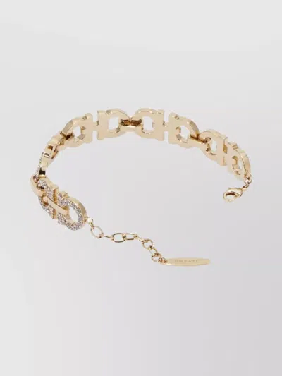 Ferragamo Crystal Embellished Gancini Bracelet In Gold