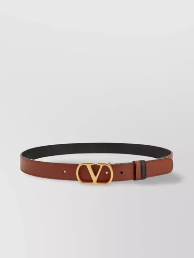 Valentino Garavani Leather Belt With Adjustable Length And Reversible In Brown