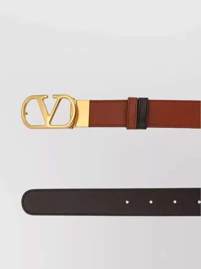 Valentino Garavani Leather Belt With Adjustable Length And Reversible In Brown