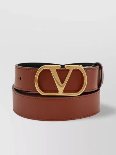 Valentino Garavani Leather Belt With Adjustable Length And Reversible In Brown
