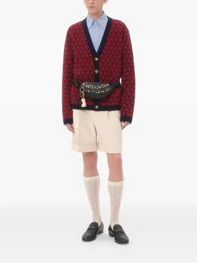 Valentino Toute La V Jacquard Wool Cardigan In Red