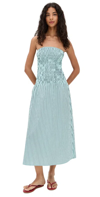 Lna Kapaia Strapless Dress In Teal Navy Stripe In Green