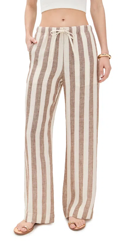 Faherty Palma Linen Drawstring Pants Cocoa Beach Stripe In Neutral