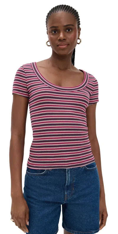 Madewell Regenerative Cotton Ribbed Scoop Neck Tee Dark Fig Stripe In Multi