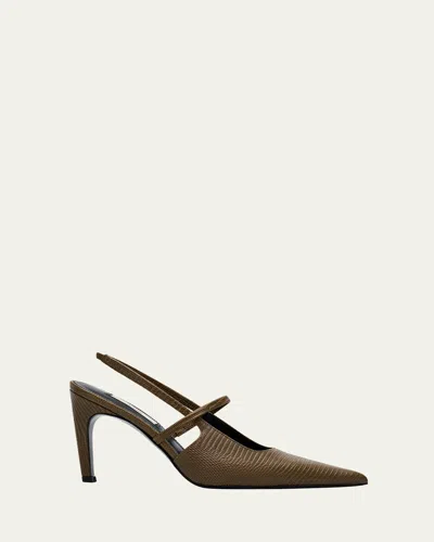 Totême Toteme Lizard Embossed Sharp Pointed Toe Slingback Pump In Brown