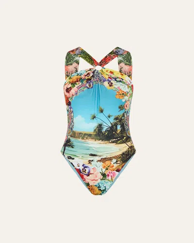 Camilla Bathing Bombshell High-neck One-piece Swimsuit In Multi