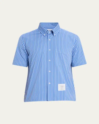 Thom Browne Men's Poplin Pinstripe Pocket Short-sleeve Shirt In Blue