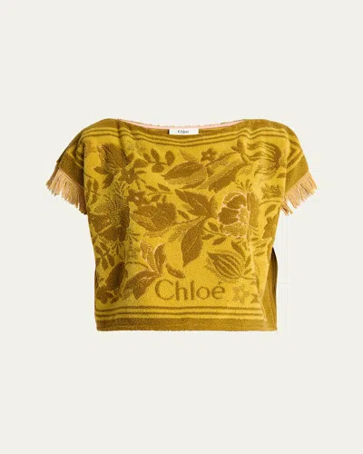 Chloé Boat-neck Logo Top In Cotton Jacquard In Gold