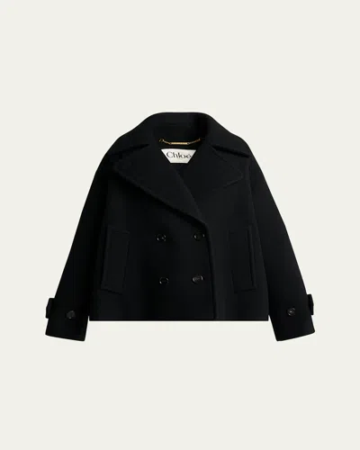 Chloé Women Black Double-breasted Jacket With Notched Wide Revers And Dropped Shoulders In Wool Blen In Black