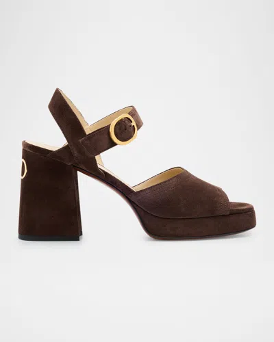 Valentino Fawcette Crust Leather Sandal Platform Heel In Brown