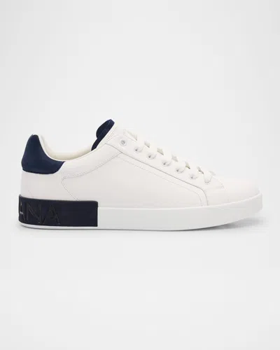 Dolce & Gabbana Portifano Panelled Leather Sneakers In White