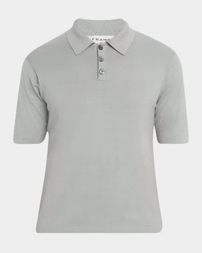 Frame Short Sleeve Polo Sweater In Blue