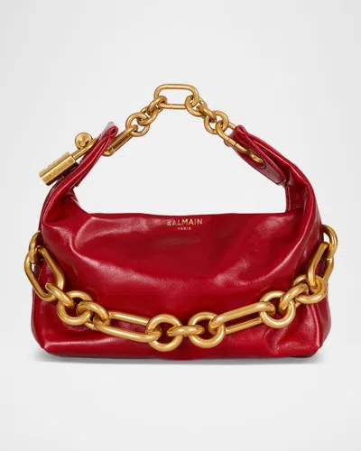 Balmain Sync Chain Mini Top-handle Bag In Calfskin Leather In Red
