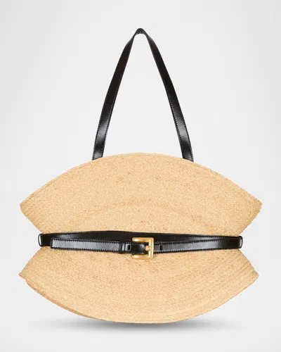 Balmain Medium Structured Shoulder Bag With Woven Texture In Nude