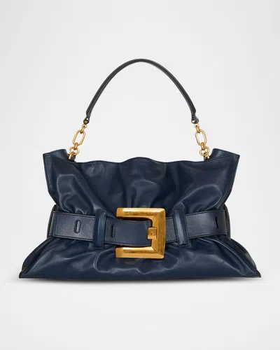 Balmain Anthem Medium Buckle Shoulder Bag In Calfskin