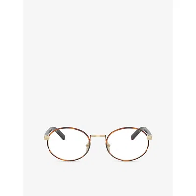 Prada Womens Brown Pr B55v Oval-frame Metal Optical Glasses In Multi