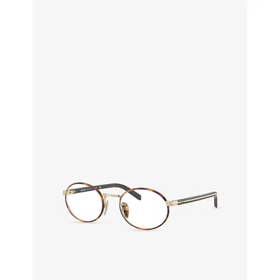 Prada Womens Brown Pr B55v Oval-frame Metal Optical Glasses In Multi
