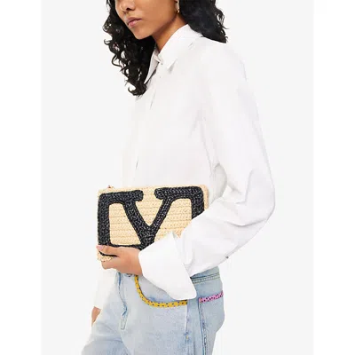 Valentino Womens Naturale-nero Viva Superstar Small Raffia Pouch