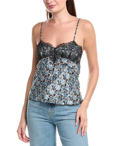Sandro Floral-print Satin-twill And Corded Lace Camisole In Blue