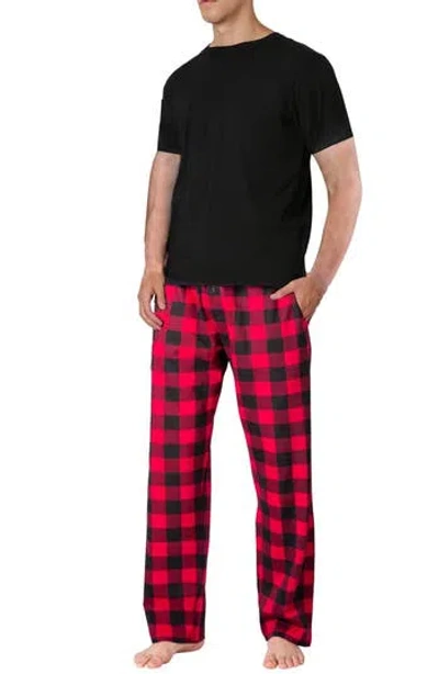 Sleephero Knit Brushed Grid Flannel Pajamas In Multi