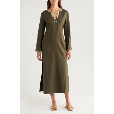 Simkhai Dalta Embellished Linen-blend Midi Dress In Green